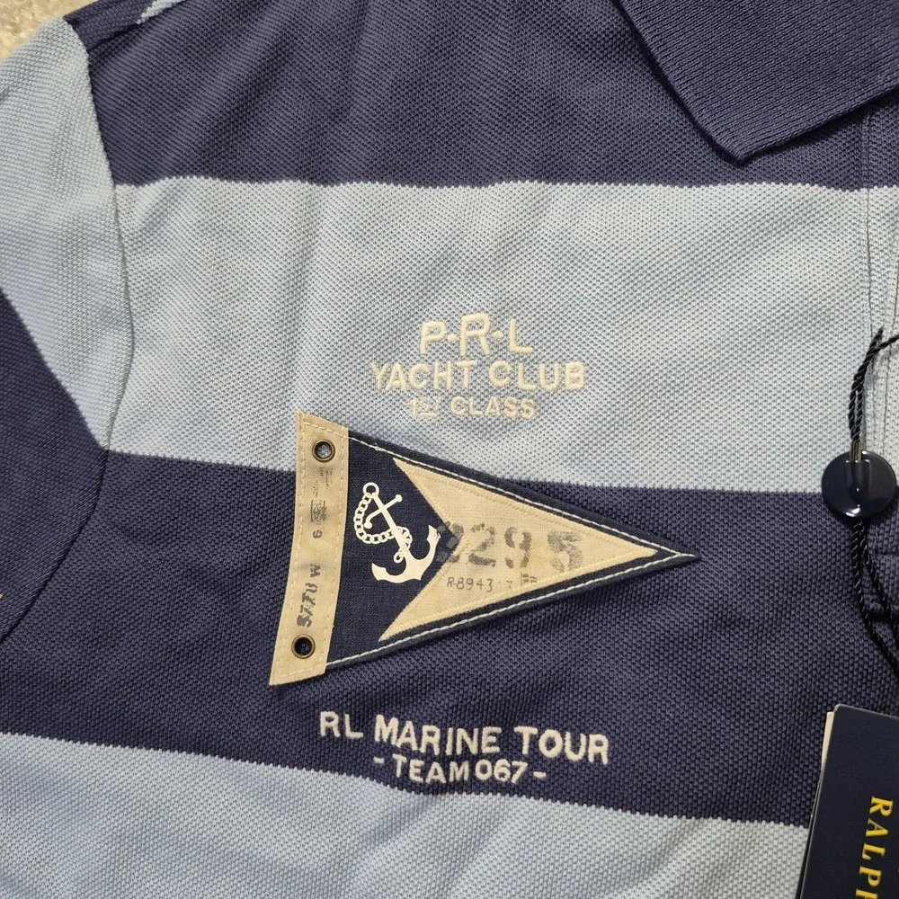 Polo Ralph Lauren Polo Shirt Mens Large Big Pony Yacht Club Blue Striped Marine